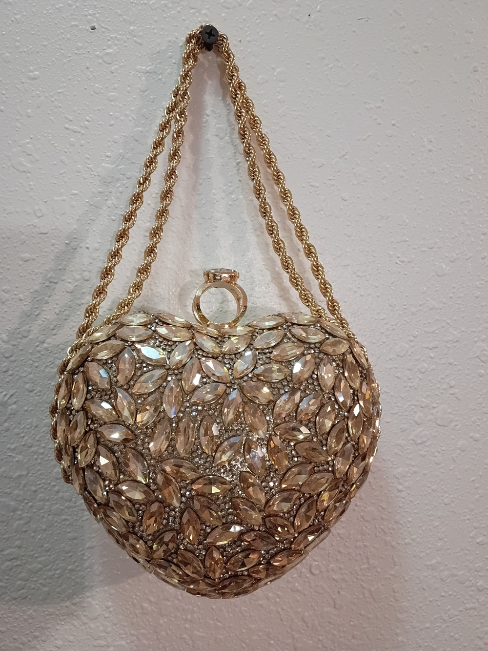 Gold Crystal-Embellished Heart Evening Bag
